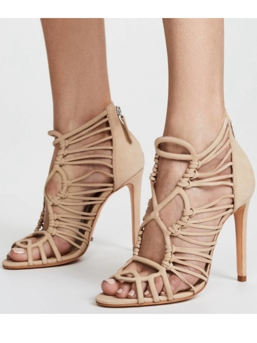 Schutz Naama Caged Suede Nude Heels